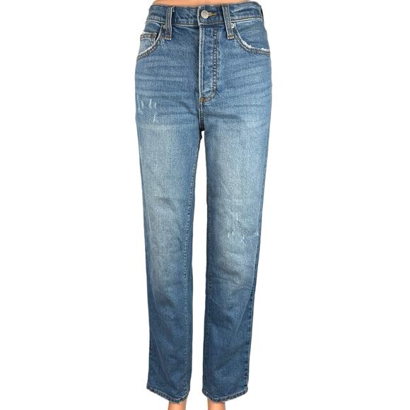 Universal Thread Blue Faded Medium Wash Distressed High Rise Straight Jeans Sz 0 - Picture 1 of 5